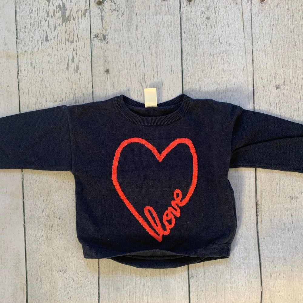 Navy blue knitted sweater with heart/love